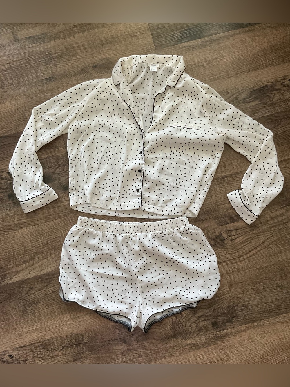 Forever 21 Cream and Black Polka Dot Two-Piece Pajama Set